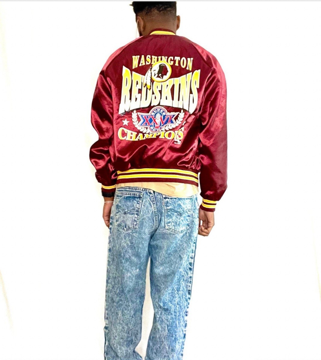 セール中！Washington Redskins サテンジャケット/希少 Vintage Redskins 1992 SUPERBOWL XXVI Champions Chalk Line Satin