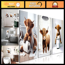 Rustic Highland Cow Wall Art Set of 3 - Cute Farmhouse Bathroom Decor, 12x16 Inc