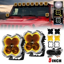 Pair Halo Drl 5inch Led Work Light Cube Pods Off Road Spotlight Flood Combo Beam