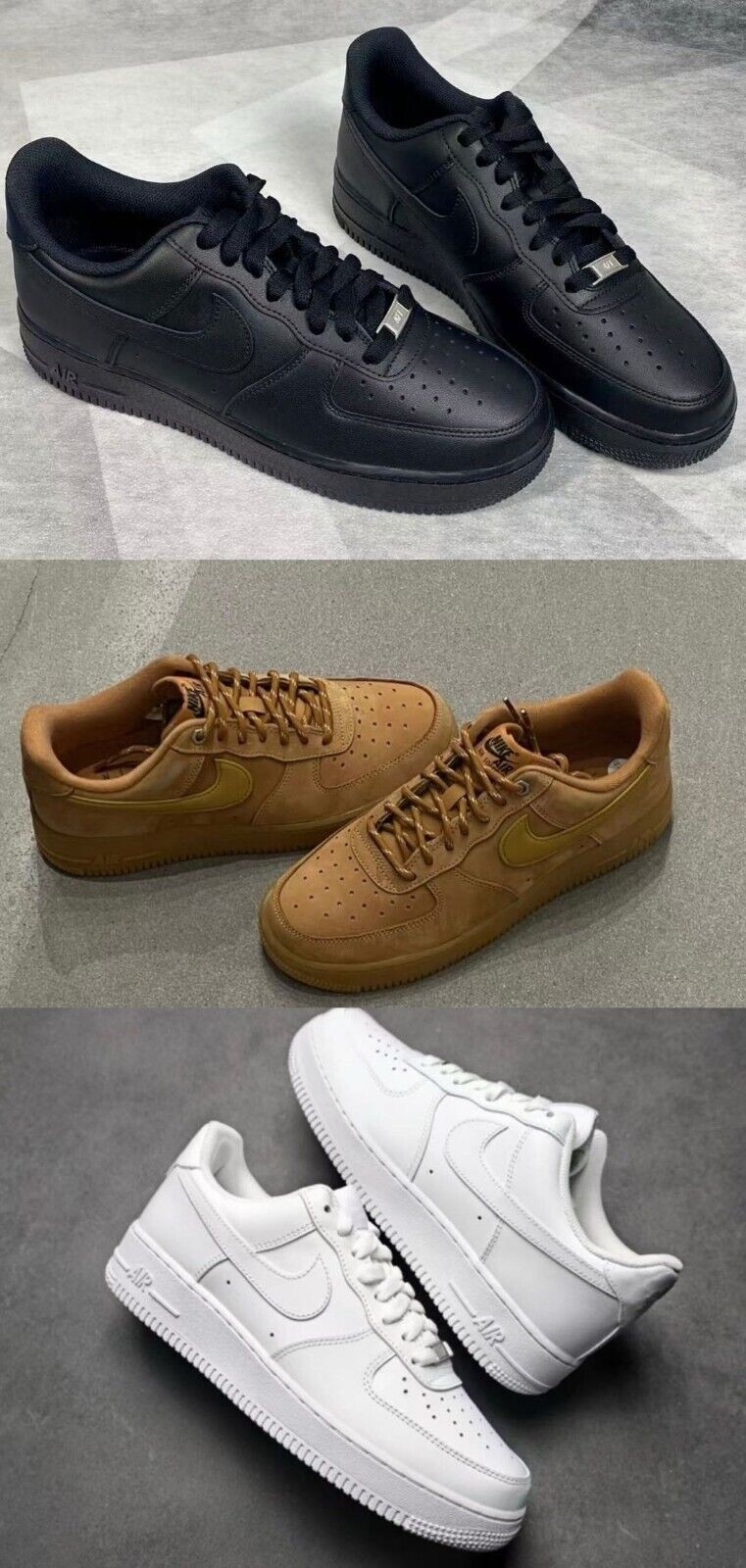 Nike Mens Air 1 07 Low Triple Black White Brown Classic Sneakers