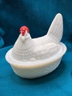 Vintage Westmoreland Milk Glass Rooster Hen Chicken on Nest Red Comb Lidded