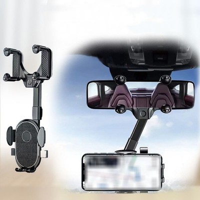 Car Rear View Mirror Phone Holder Rotatable and Retractable For iPhone Samsung