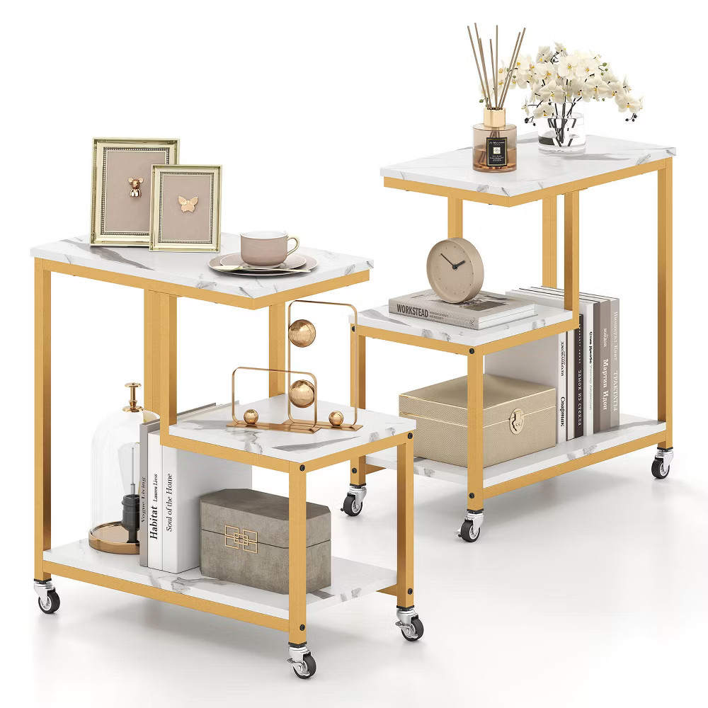 Costway 2 PCS Modern G-Shaped End Table with Storage Shelves - Lockable 22290₽