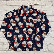 NWT Old Navy Santa Pajama Button Top Kids size 8 Brown Santa Christmas PJs