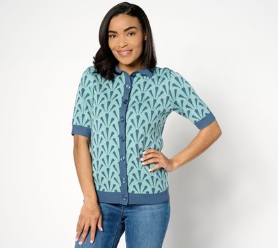 Studio Park Women's Top Sweater Sz 2XS (XXS) Vacation Short Sleeve Blue A642662