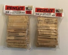 2 Packages PENLEY Flat Wood Clothespins USA Wooden SEALED Bags Unused 60 Total