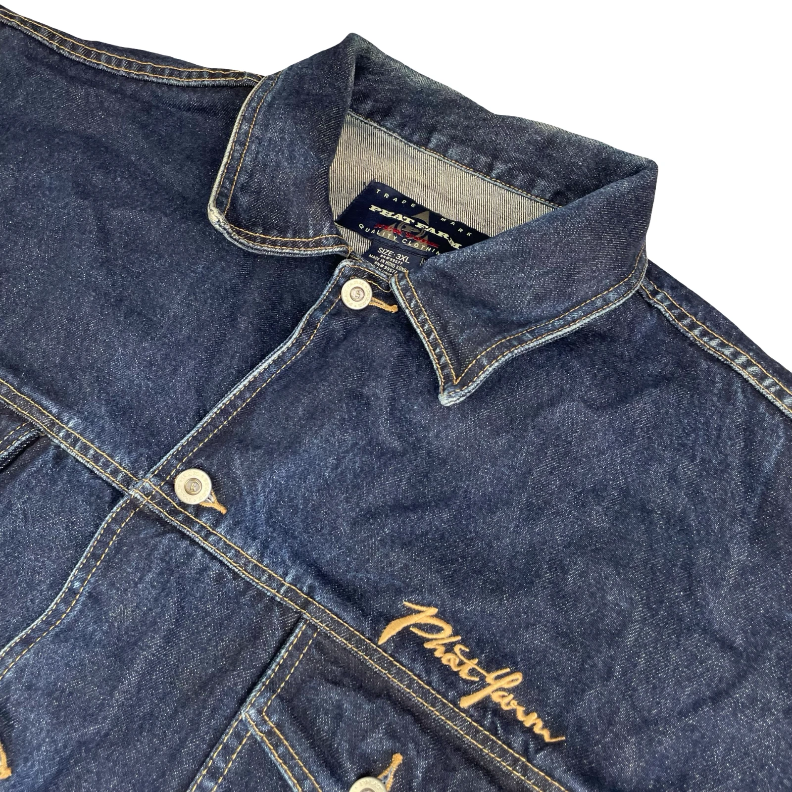 VTG Phat Fram Men's Y2K Embroidered Bull Denim Trucker Jean Jacket • 3XL