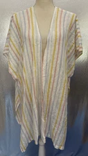 C & C California Cover Up Top Womens O/S Pastel Rainbow Stripe Open Linen NWT