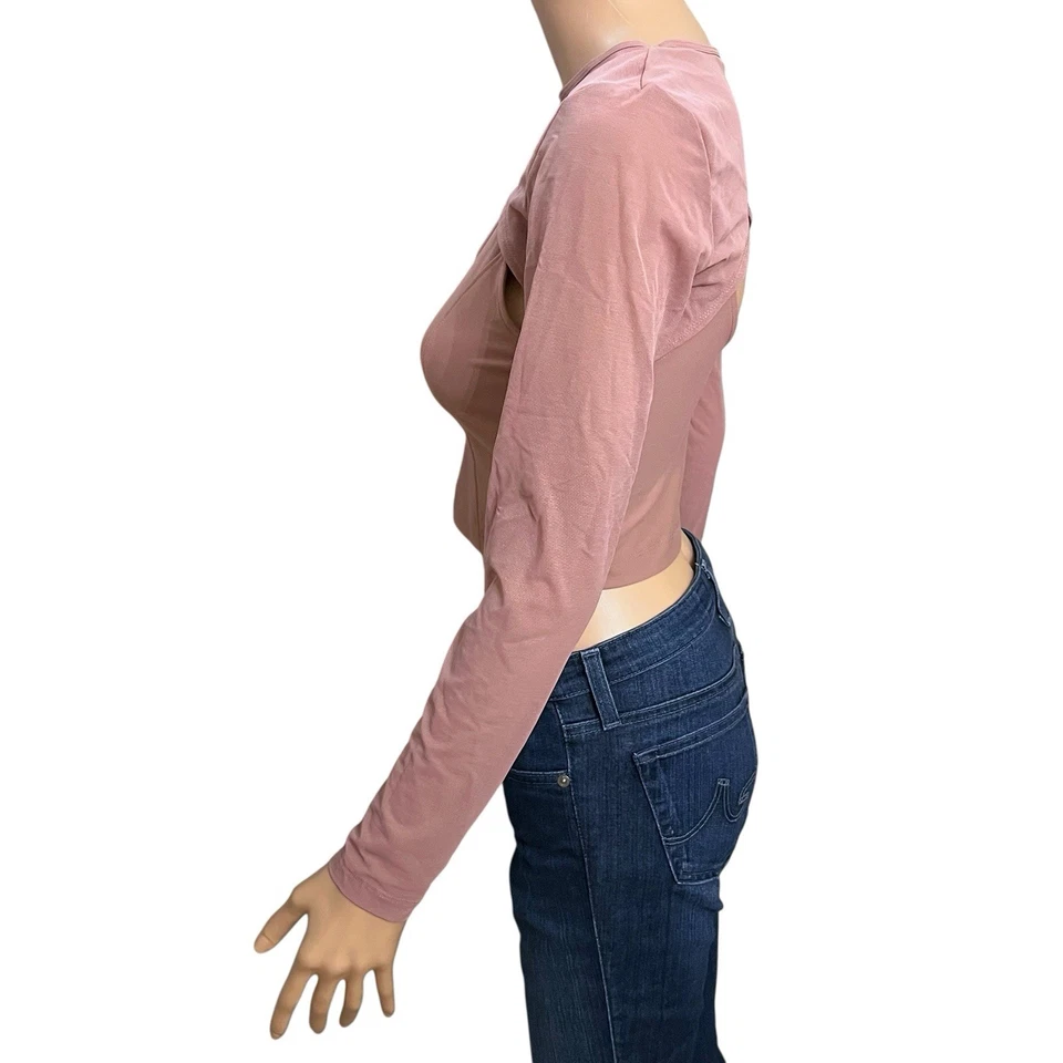 Old Navy Powersoft 2 In 1 Mesh Sleeve Crop Top XS Wild Rose Pink Balletcore  - Image 2 of 4