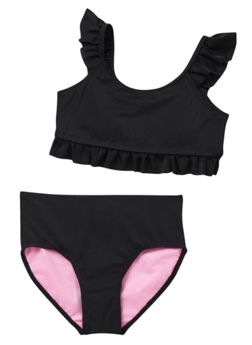 Justice Mädchen Bikini Badeanzug schwarz Größe 10 gefüttert 2-teilig Rüschen Oberteil - Bild 1 von 10