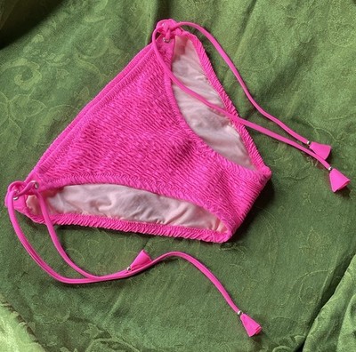 Victoria's Secret bright pink textured bikini bottom adjustable side ties Large