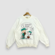 Vintage 90s Peanut Snoopy Baseball Pullover Sweatshirt Retro Cartoon Size M