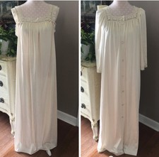 Vtg J C PENNEY Nylon Peignoir Set Long Gown  Robe Lace Trim Pocket Women  s Med
