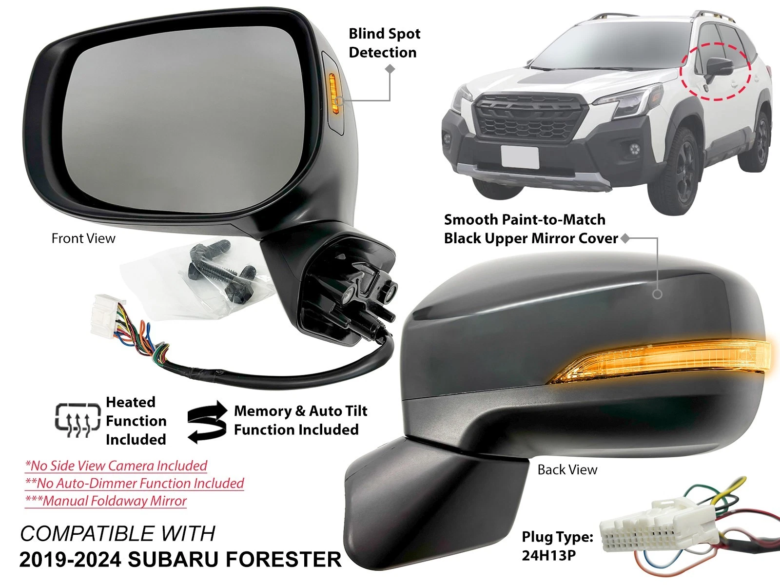Mirror for FORESTER 2019-2024 with Signal BSD Auto-Tilt Memory Driver Left Side