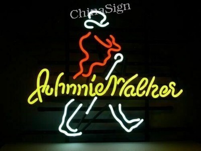 Johnnie Walker Whiskey Real Glass Neon Sign Beer Bar Pub Light Home Wall Decor
