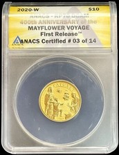 2020 W GOLD 400TH ANNIV MAYFLOWER VOYAGE 1/4 OZ COIN ANACS REVERSE PROOF 70 DCAM 5860.00 per troy oz