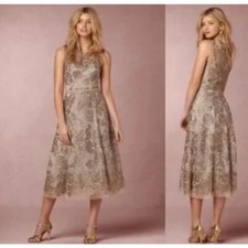 Anthropologie BHLDN Hitherto Womens Eleanor Sliver Gold Metallic Dress