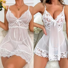 Women Sexy Lingerie Lace Sheer Babydoll Mini Dress Nightwear Underwear Sleepwear