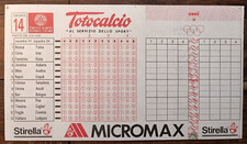 SCHEDINA TOTOCALCIO  CONCORSO N. 14  DEL 1986