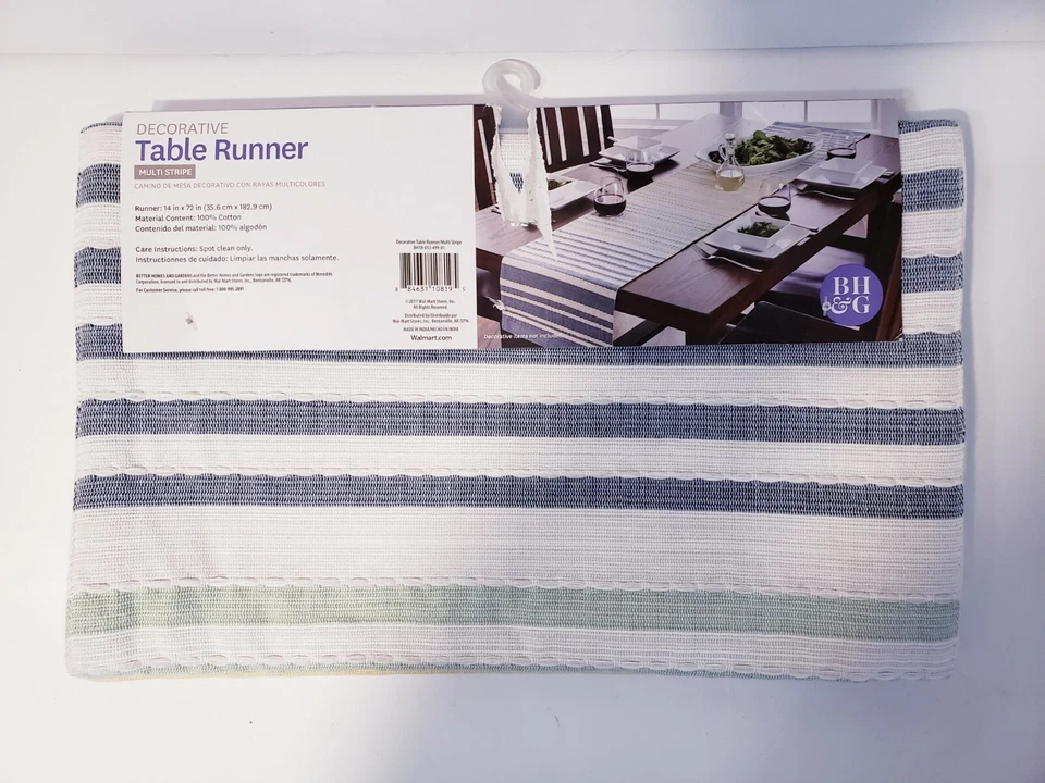 Better Homes & Gardens Multi Stripe 72 Inches Table Runner Blue Green Decorative - Image 2 of 2