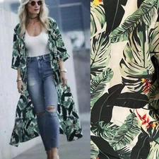 NWT Rachel Zoe Palm Leaf Tropical Duster Kimono Coverup Robe Beach Artsy Boho OS