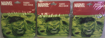 Hulk Marvel Adult Lot Of 3 Fabric Face Masks Green/Black-BRAND NEW-SHIP N 24 HRS
