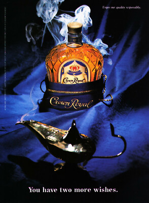 CROWN ROYAL WHISKY AD #20 RARE 1998 OOP ''YOU HAVE TWO MORE WISHES.''