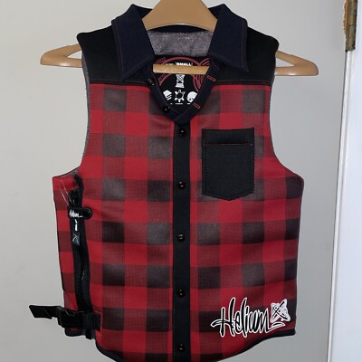 Men Red Black Helium Down Vest Waistcoat Size S, Padded Pullover Side Zip