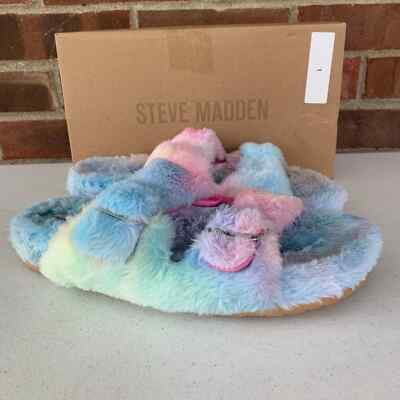 STEVE MADDEN Around Tie Dye Plush Open-toe Buckle Slide Slippers