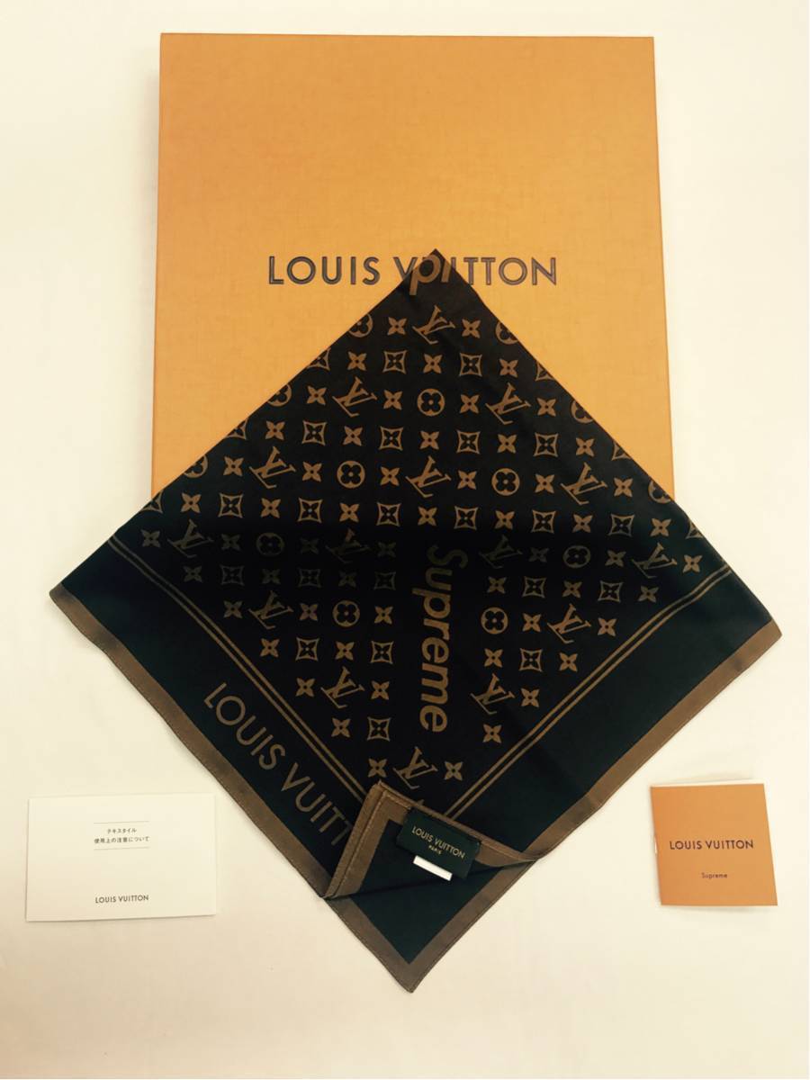 Supreme x Louis Vuitton LV Monogram Bandana Scarf Brown 100% Authentic  Japan New