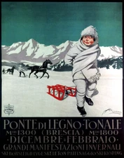 PONTE DI LEGNO TONALE PASS HORSE SKIING ITALY SLED VINTAGE POSTER REPRO FREE S/H