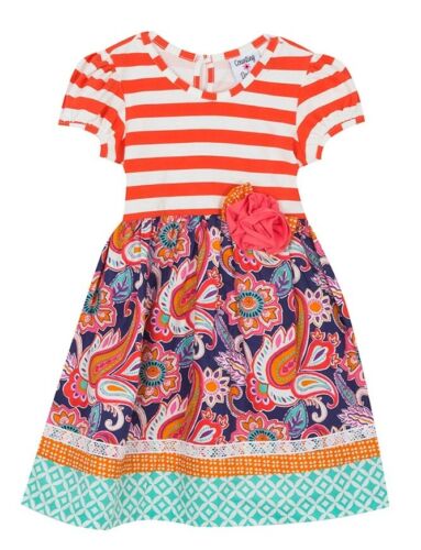 Counting Daisies Toddler Girl's Paisley/Stripe Print Fit & Flare Dress-Size-2T - Picture 1 of 3