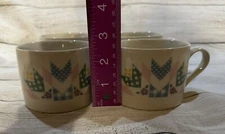 4 International Tableworks Flat Bottom Coffee Mugs Cups Quilt Pink Blue Floral
