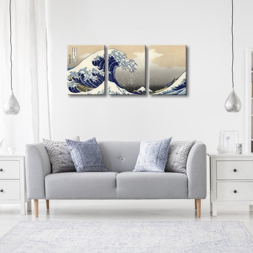 3 Piece Great Wave of Kanagawa Katsushika Hokusai Modern Stretched Canvas Prints - 第 3/5 張圖片