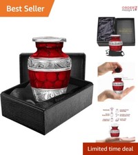 Small Brass Keepsake Urn for Ashes 3Oz Red Silver Lining Cremation Memorial
