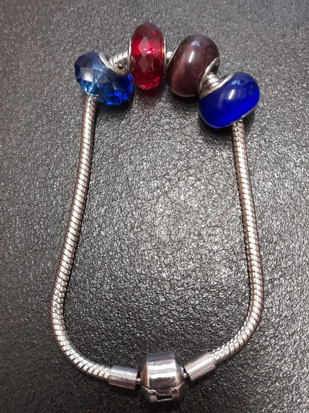 Snake Chain Bracelet with A Barrel Clasp and Coloured Charms