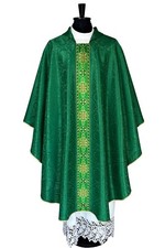 CHASUBLE green Gothic style Vestment, Damask, woven orphrey
