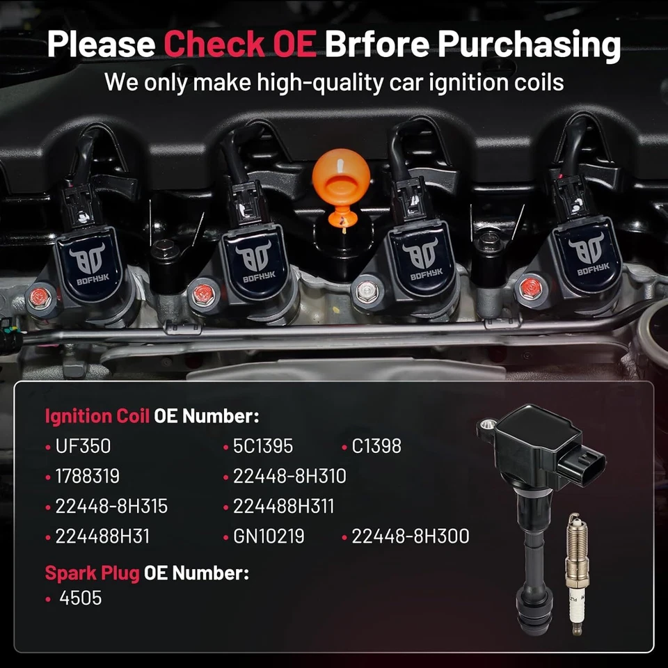 4 For 2002-2006 Nissan Altima 2.5L L4 Ignition Coil & Spark Plug - Imagem 4 de 4