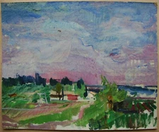 Ukrainian Soviet Oil Painting Landscape postimpressionism panorama rising sun