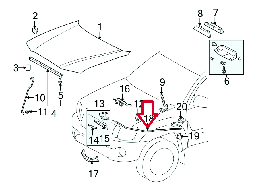 FITS 00 06 TOYOTA TUNDRA HOOD RELEASE LOCK CONTROL CABLE OEM BRAND