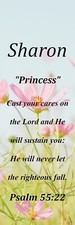 Sharon "Princess" Keepsake Name Meaning Bookmark with Bible Verse and Tassel
