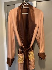 Gold Dragon Mens Smoking Jacket Robe Brown Mad Men Playboy Silk