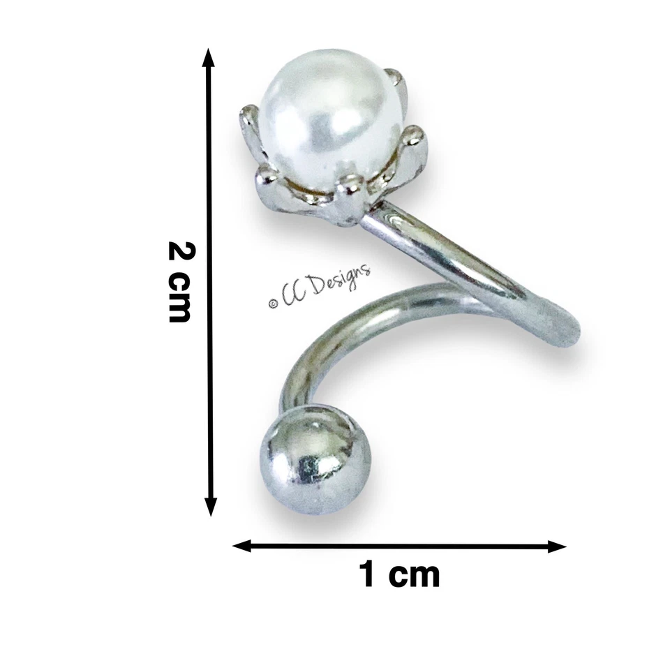 Anillo vientre 16g blanco sintético perla torcido B146 Foto 3 de 3