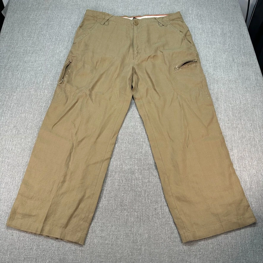 Jordan Pantalone Cargo Uomo 36x29 Marrone Lino Relax Baggy Coulisse Zip Tasche