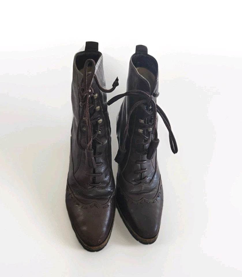 Gucci подлинный винтажный 80-х на шнуровке кожаный ботинок размер 5,5 коричневый сделано в Италии - Изображение 2 из 4