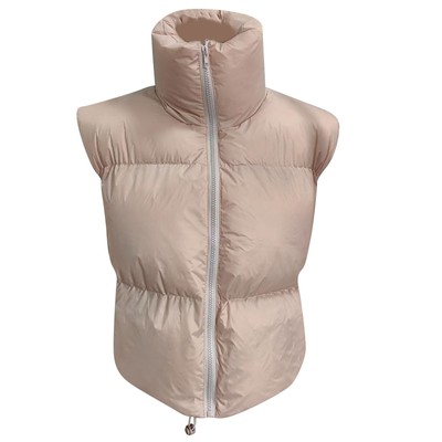 Winter Padded Vest Full Zip Up Stand Kragen Drawstring Puffer Vest Apricot M