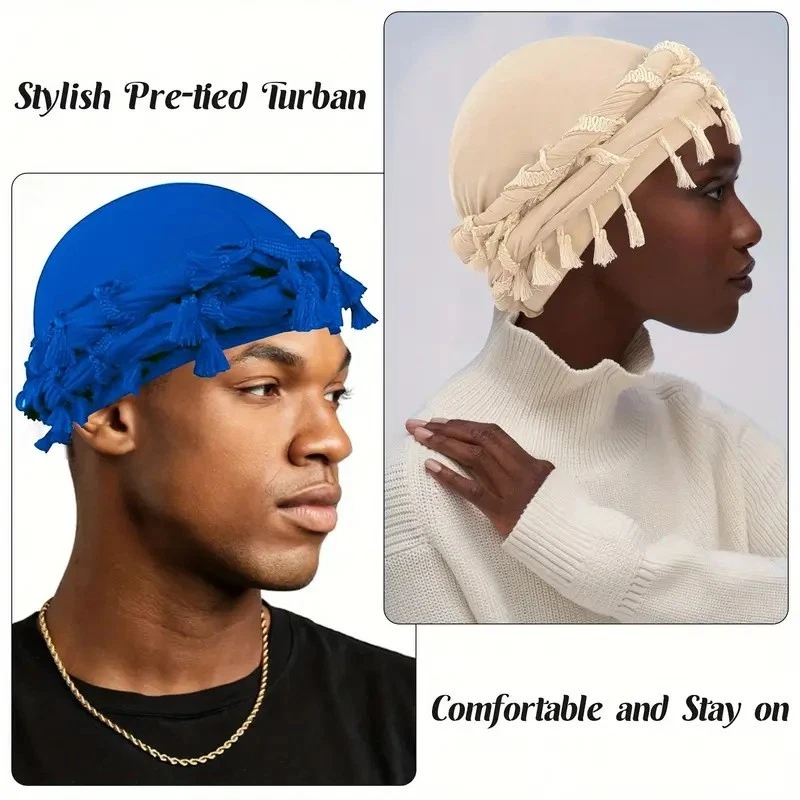 4pcs Modal Funky Retro Tassel Headbands& Pirate Hats for Men with Stretch Fabric - Imagem 3 de 4