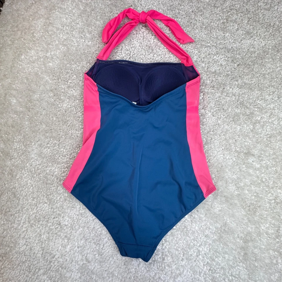 Boden Minori Halter One Piece Swimsuit Blue Pink Colorblock Womens 10 FLAW - Image 2 of 4