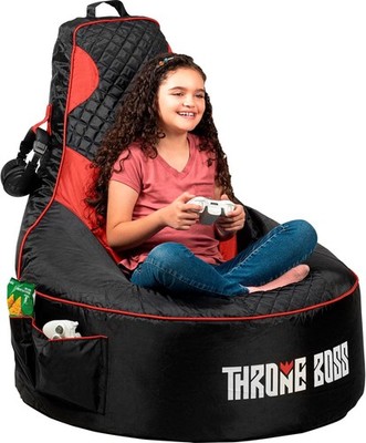 Throne Boss Red Gaming Bean Bag Chair Cover High Back Side Pockets