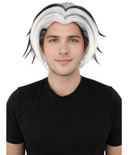 Men Two Tone Layered Anime Hair Black White Spiky Wig with Frosted Tips